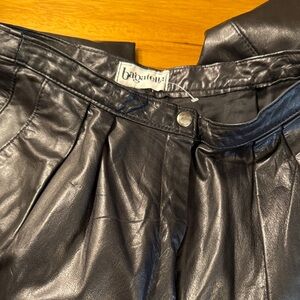 Bagatelle Shiny Black Leather Trousers. Circa 1985. Inseam approx 27”
